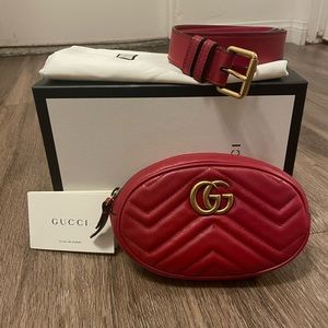 GG Marmont Matelassé Belt Bag Red